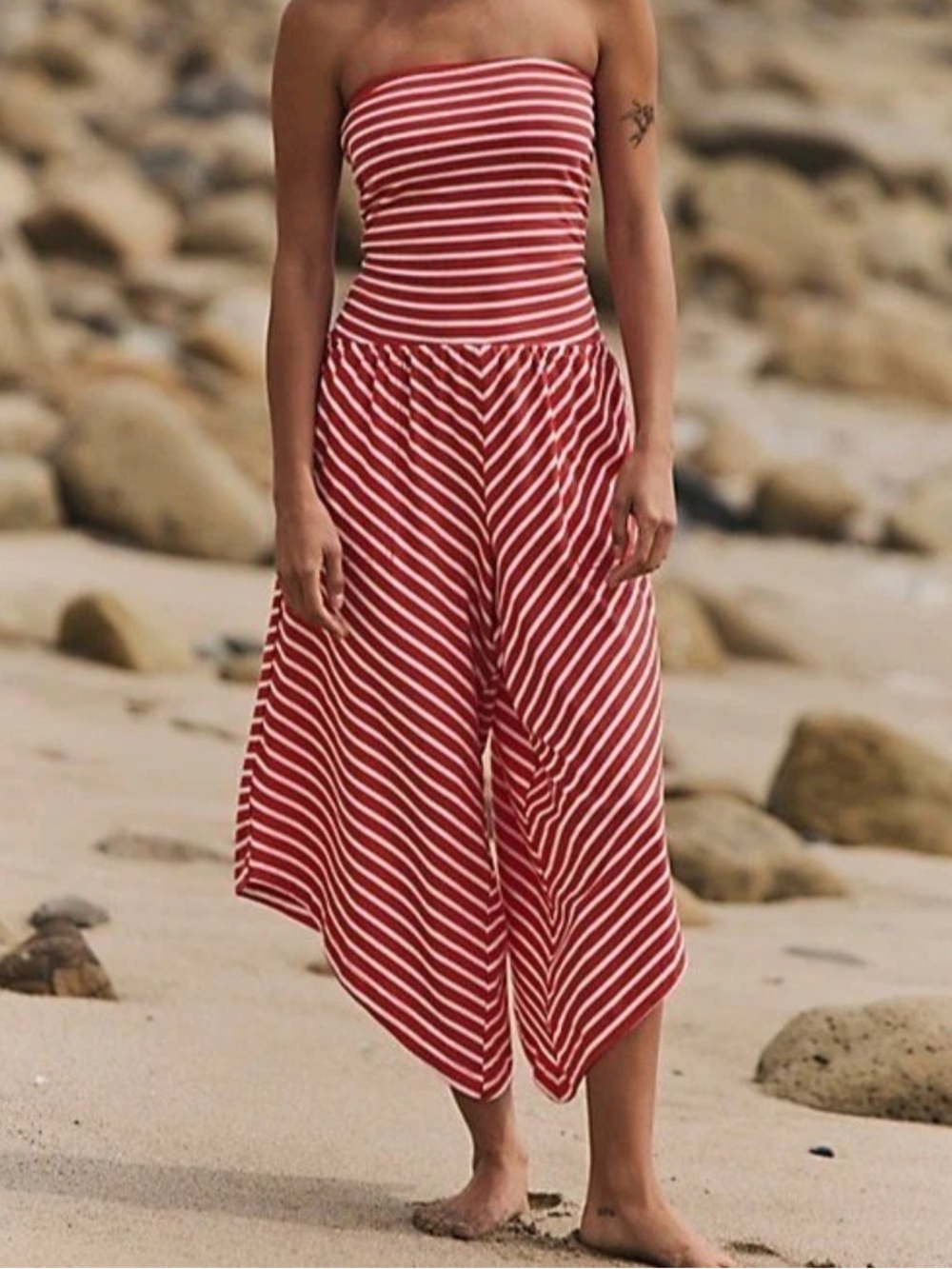 Free People Red Stripe Romper Size Large